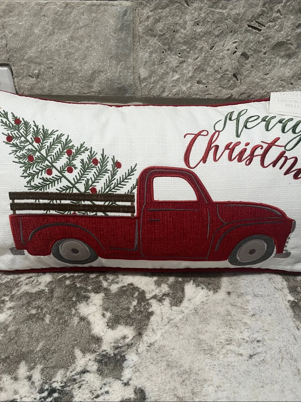 NEW Red Truck Merry Christmas Holiday Pillow